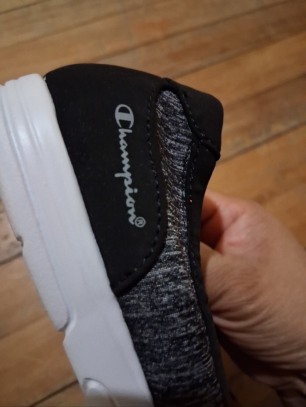 Champion Kids Slip-On Sneaker in Black and Grey with White Sole